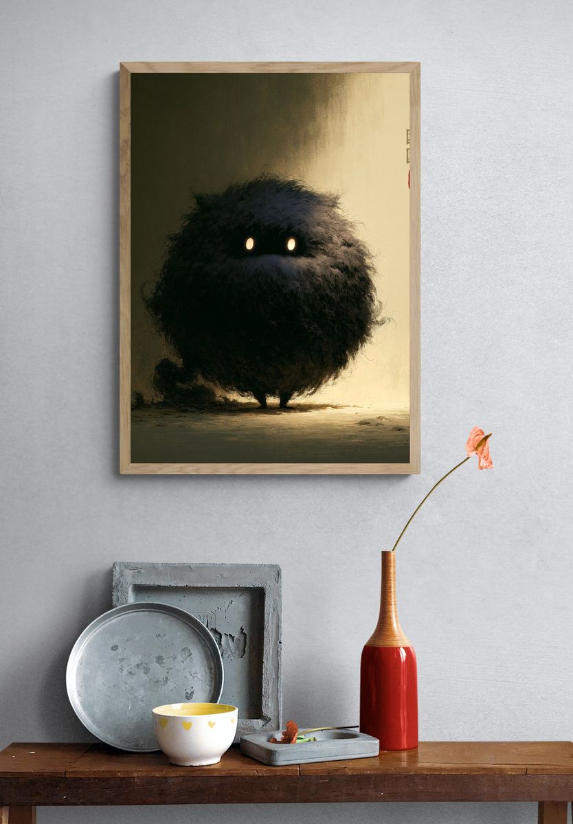 Mysterious Furry Creature Illustration Poster. — room view 3