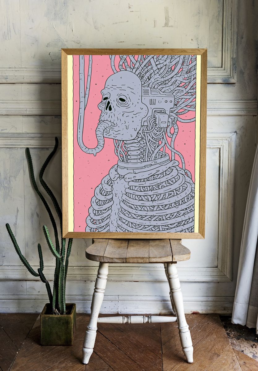Cybernetic Skull Illustration Poster. room preview