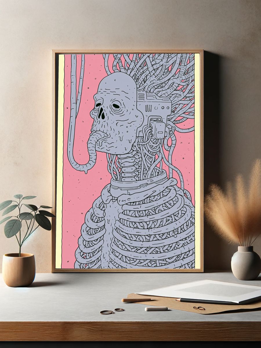 Cybernetic Skull Illustration Poster. — room view 2