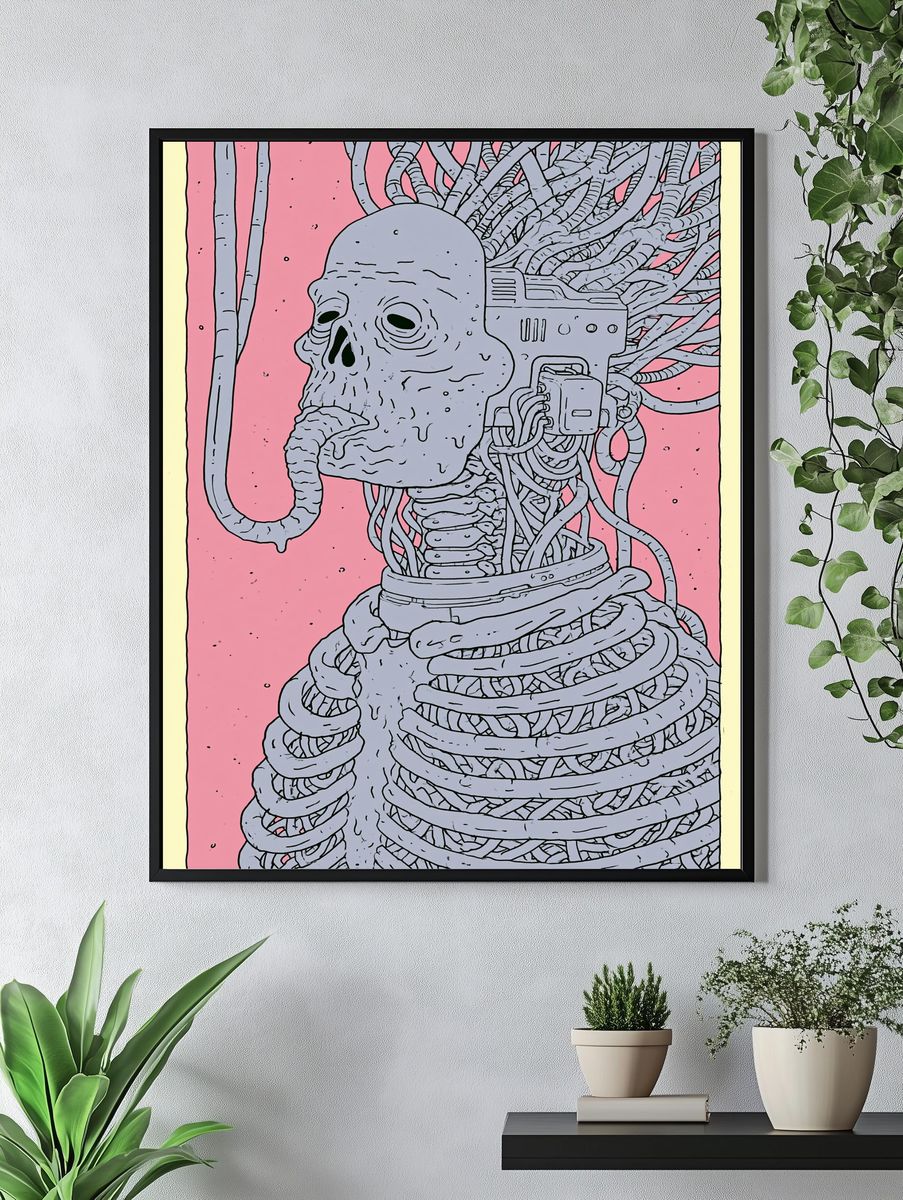 Cybernetic Skull Illustration Poster. — room view 4