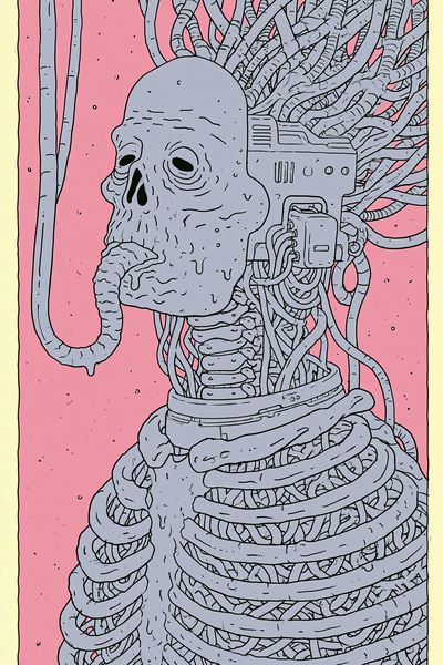 Cybernetic Skull Illustration Poster.