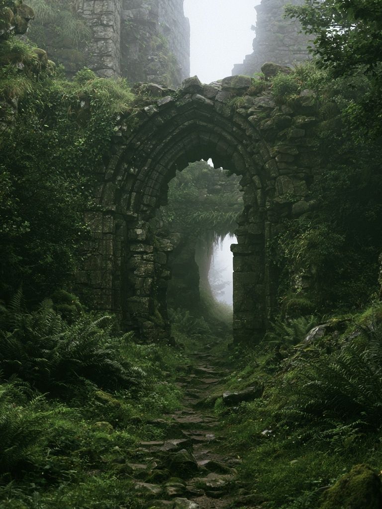 Mossy Ruins Forest Arch Poster. poster — illustration art