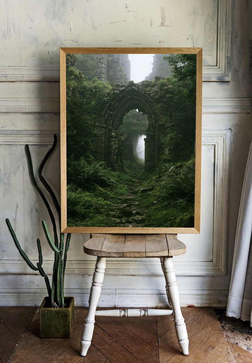 Mossy Ruins Forest Arch Poster. room preview