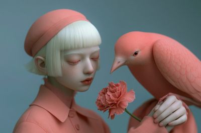 Dreamlike Girl and Bird Illustration Poster.