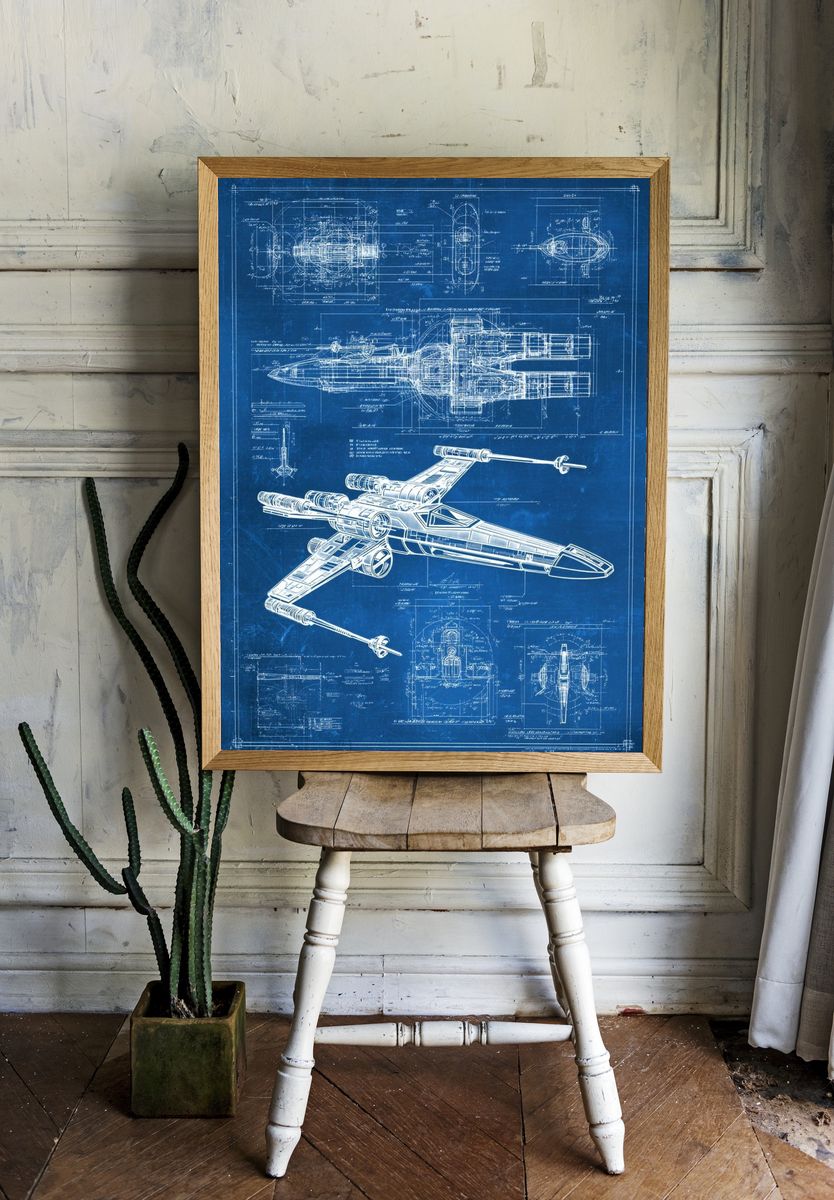 X-Wing Blueprint Sci-Fi Print. room preview