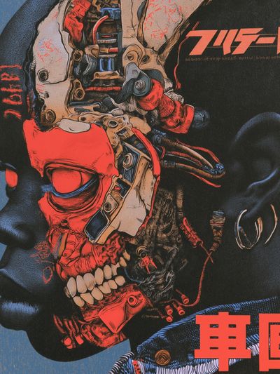 Cyberpunk Skull Illustration Poster.