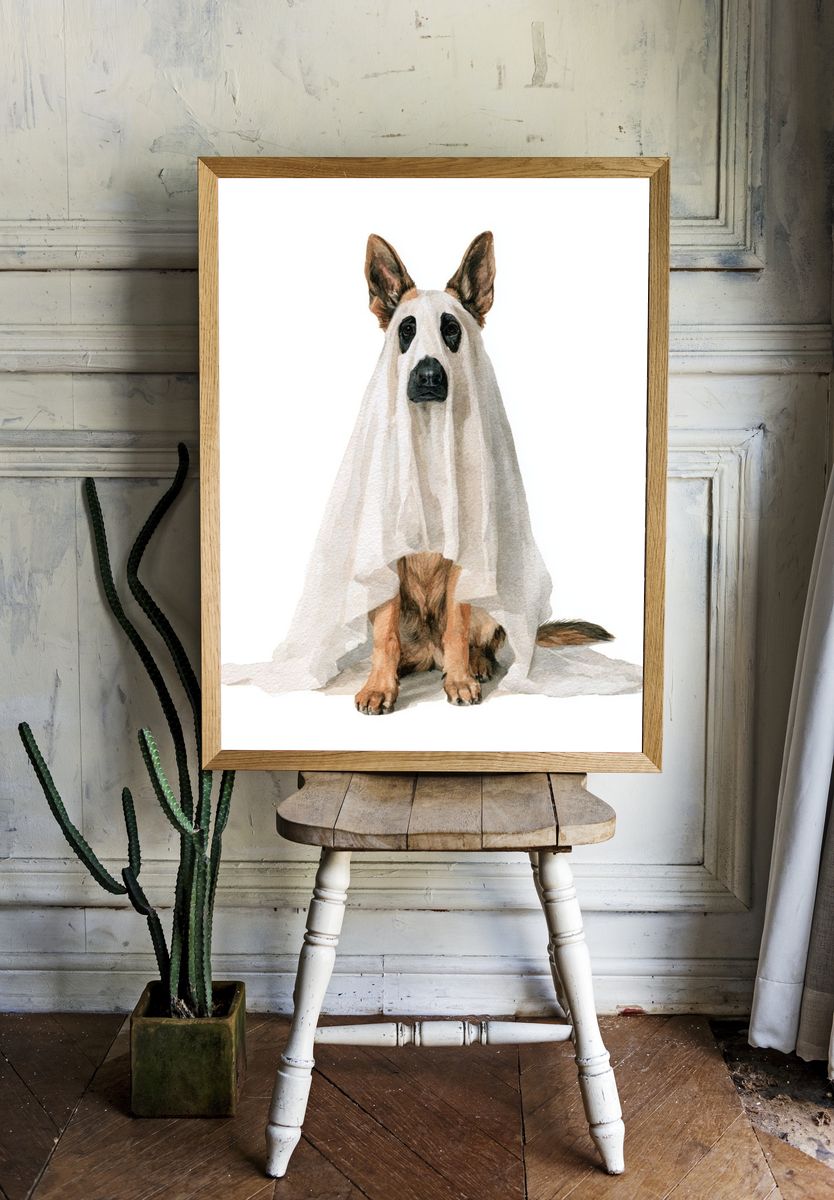 Ghost Dog Watercolor Poster. room preview