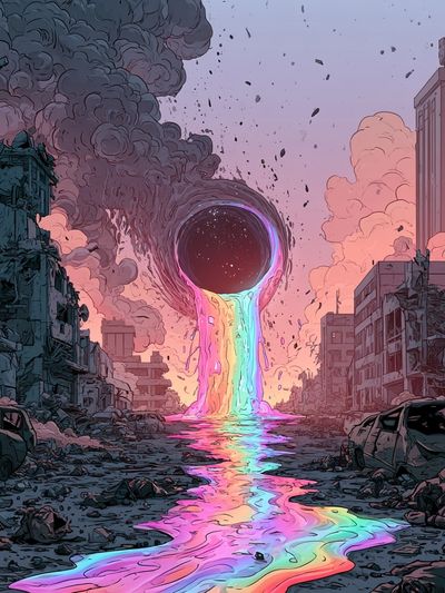 Neon Black Hole Cityscape Poster.
