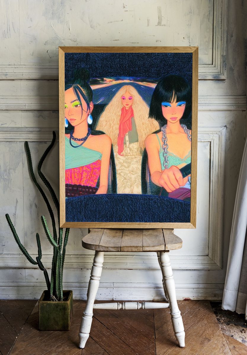 Neon Fashion Car Ride Poster. room preview