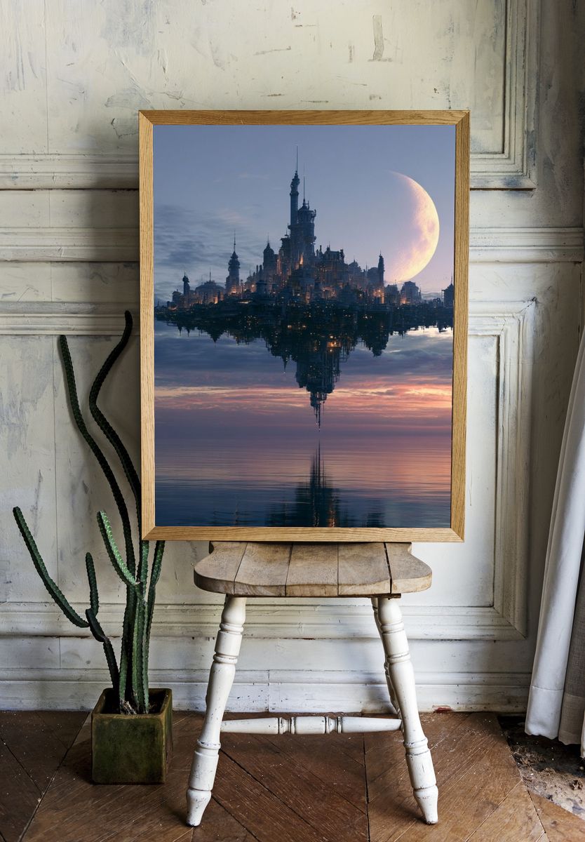 Floating Moon City Sci-Fi Print. — room view 1