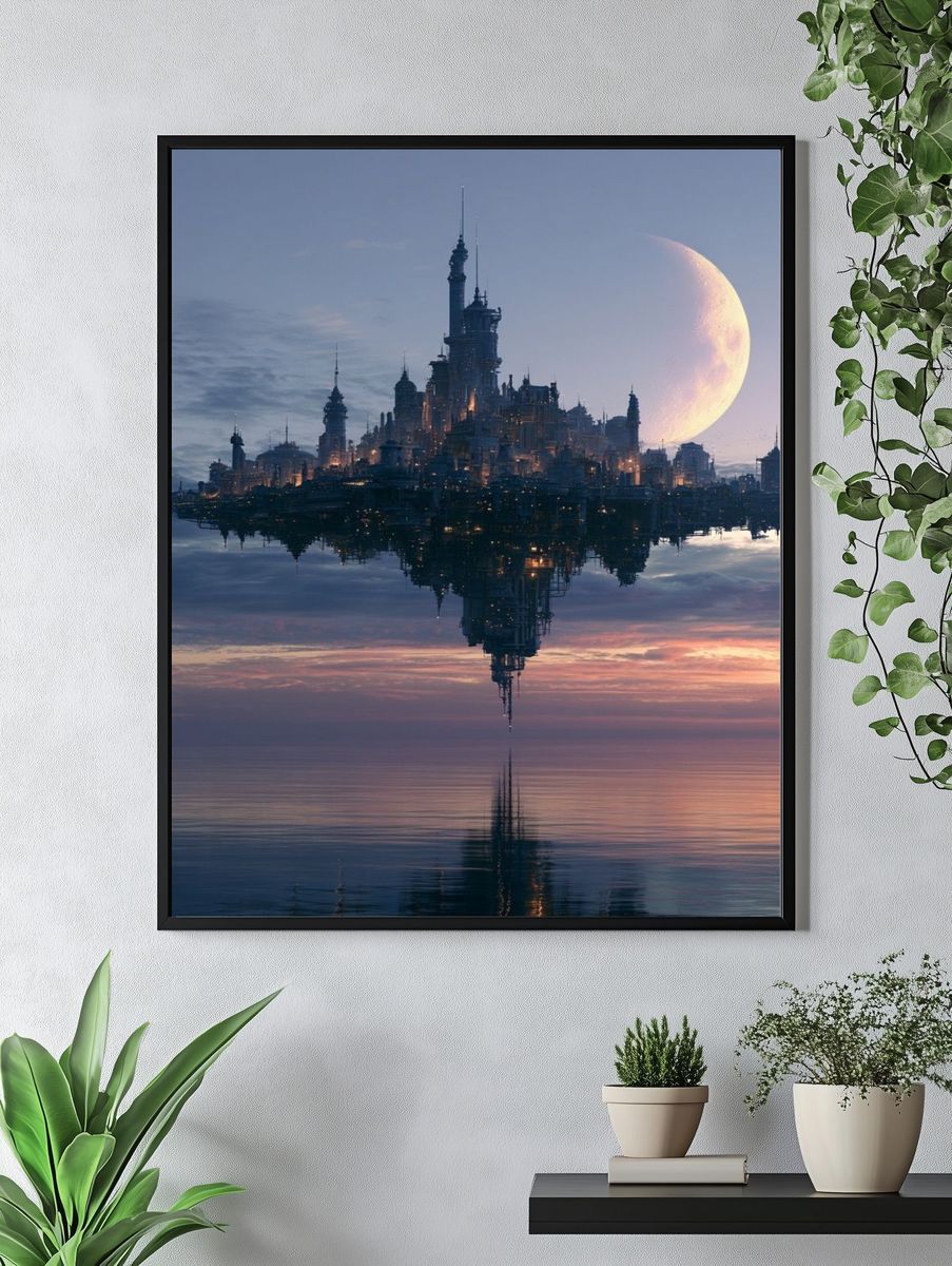 Floating Moon City Sci-Fi Print. — room view 4