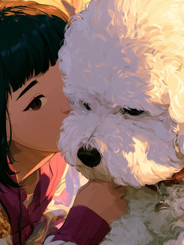 Girl and Poodle Portrait Print. poster detail