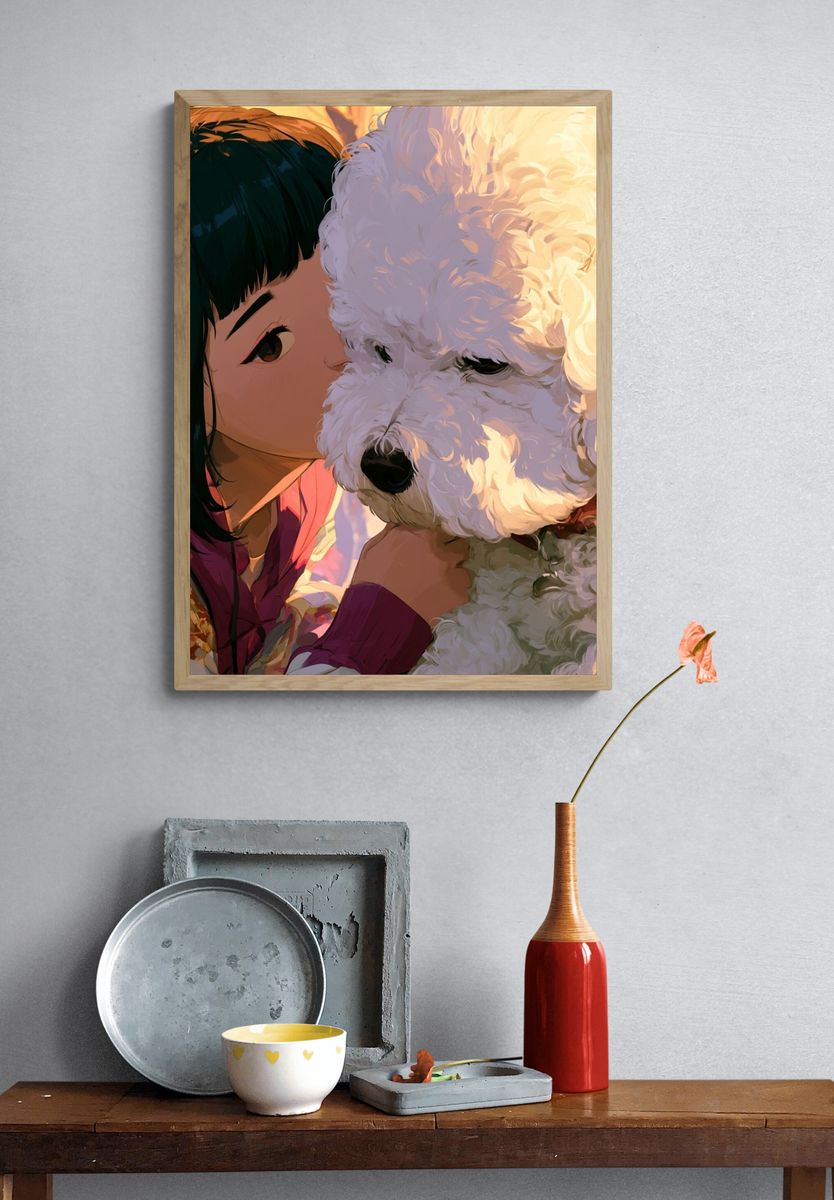 Girl and Poodle Portrait Print. — room view 3
