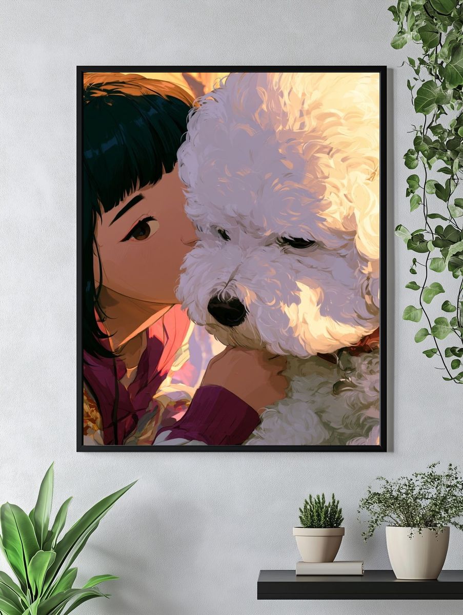 Girl and Poodle Portrait Print. — room view 4