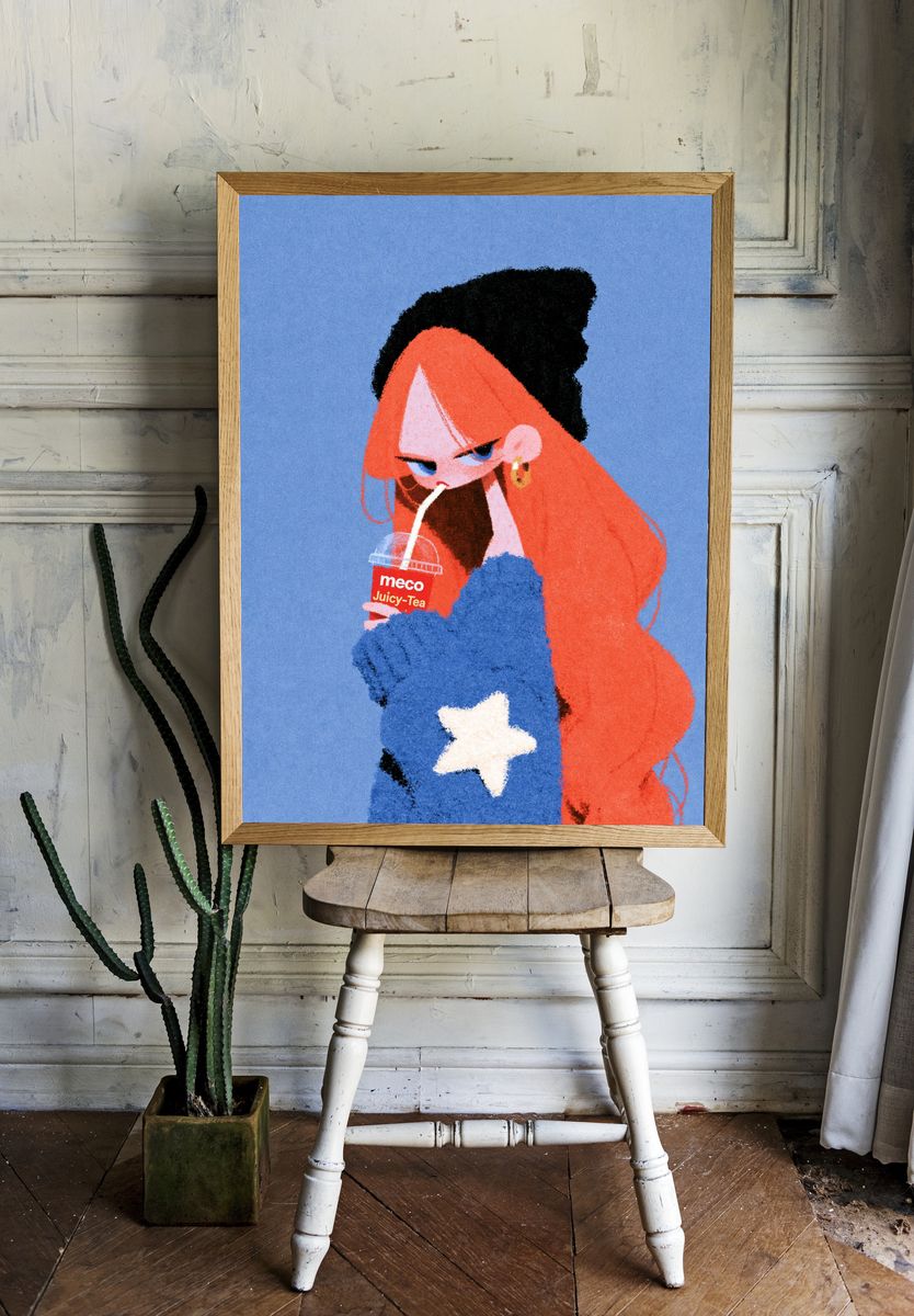 Pop Art Girl with Juicy Tea Poster. room preview