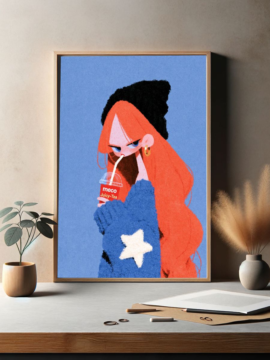 Pop Art Girl with Juicy Tea Poster. — room view 2