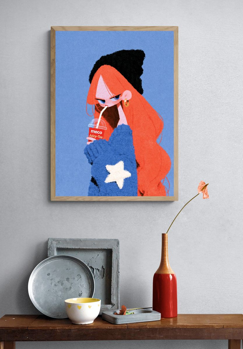 Pop Art Girl with Juicy Tea Poster. — room view 3