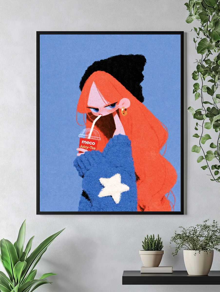 Pop Art Girl with Juicy Tea Poster. — room view 4