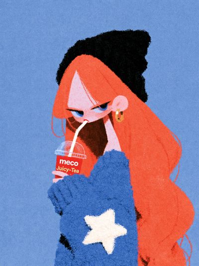 Pop Art Girl with Juicy Tea Poster. poster