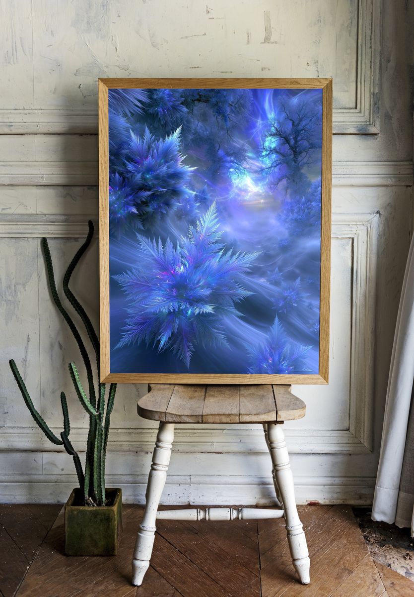 Icy Crystal Forest Fantasy Print. room preview