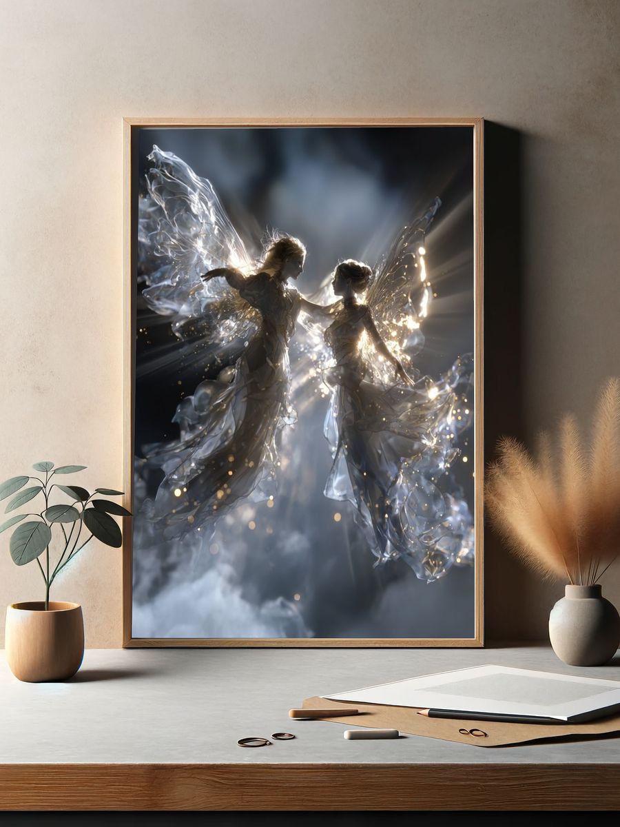 Celestial Fairy Duet Illustration Poster. — room view 2
