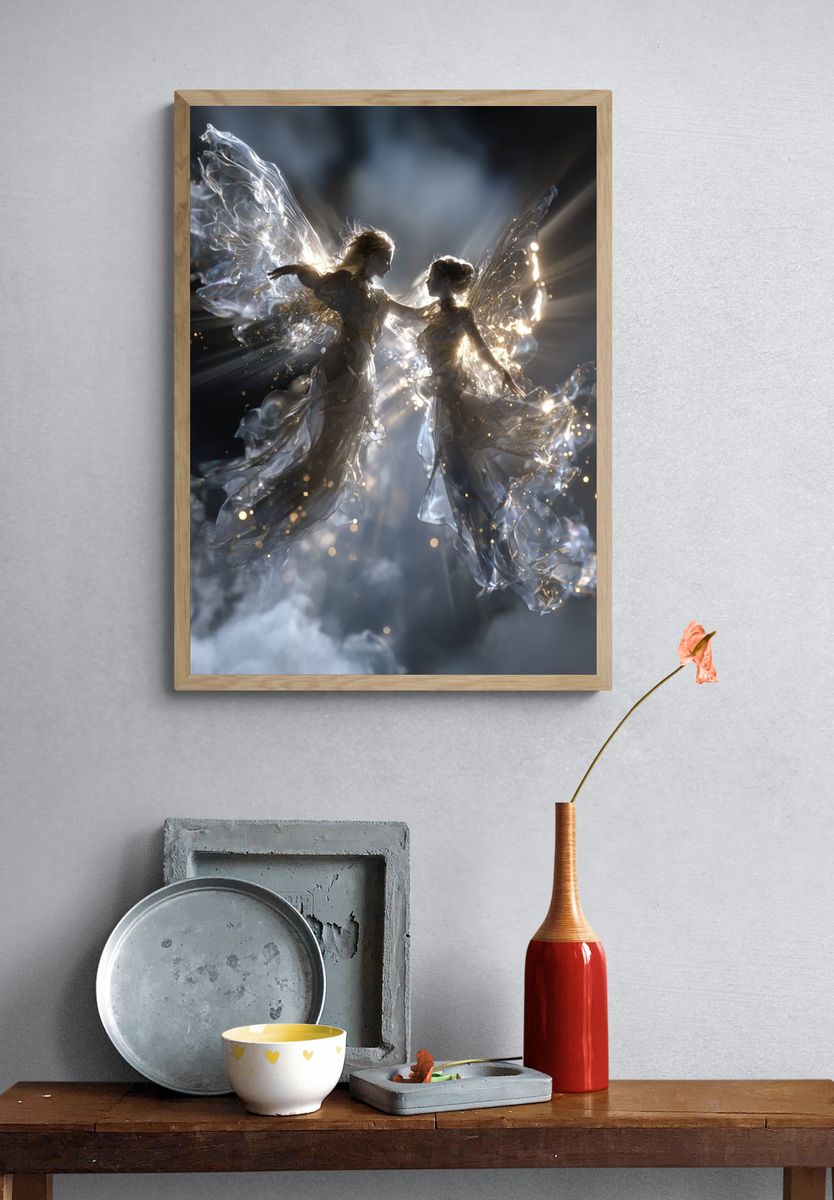 Celestial Fairy Duet Illustration Poster. — room view 3