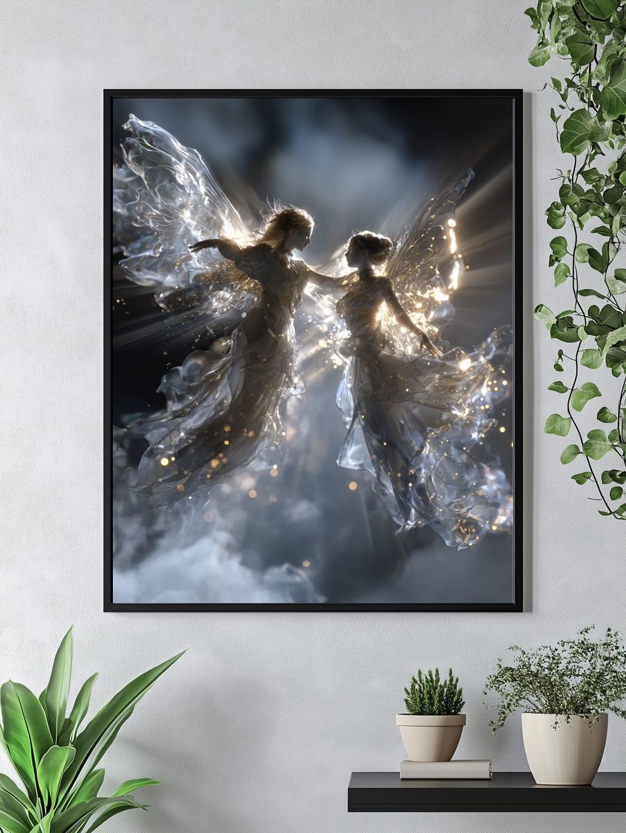 Celestial Fairy Duet Illustration Poster. — room view 4