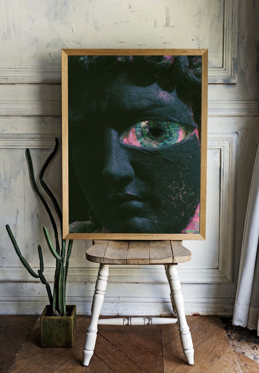 Glitch Marble Face Illustration Poster. — room view 1