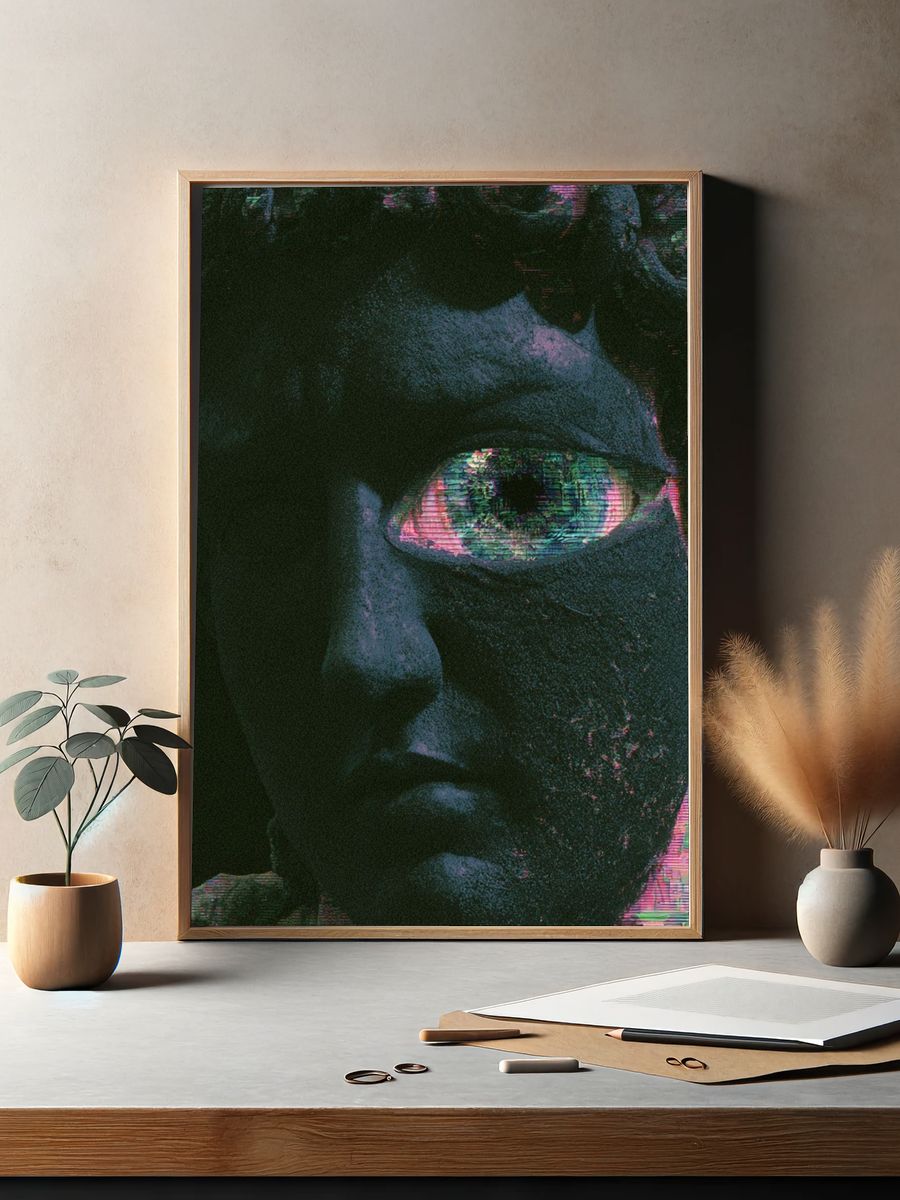 Glitch Marble Face Illustration Poster. — room view 2