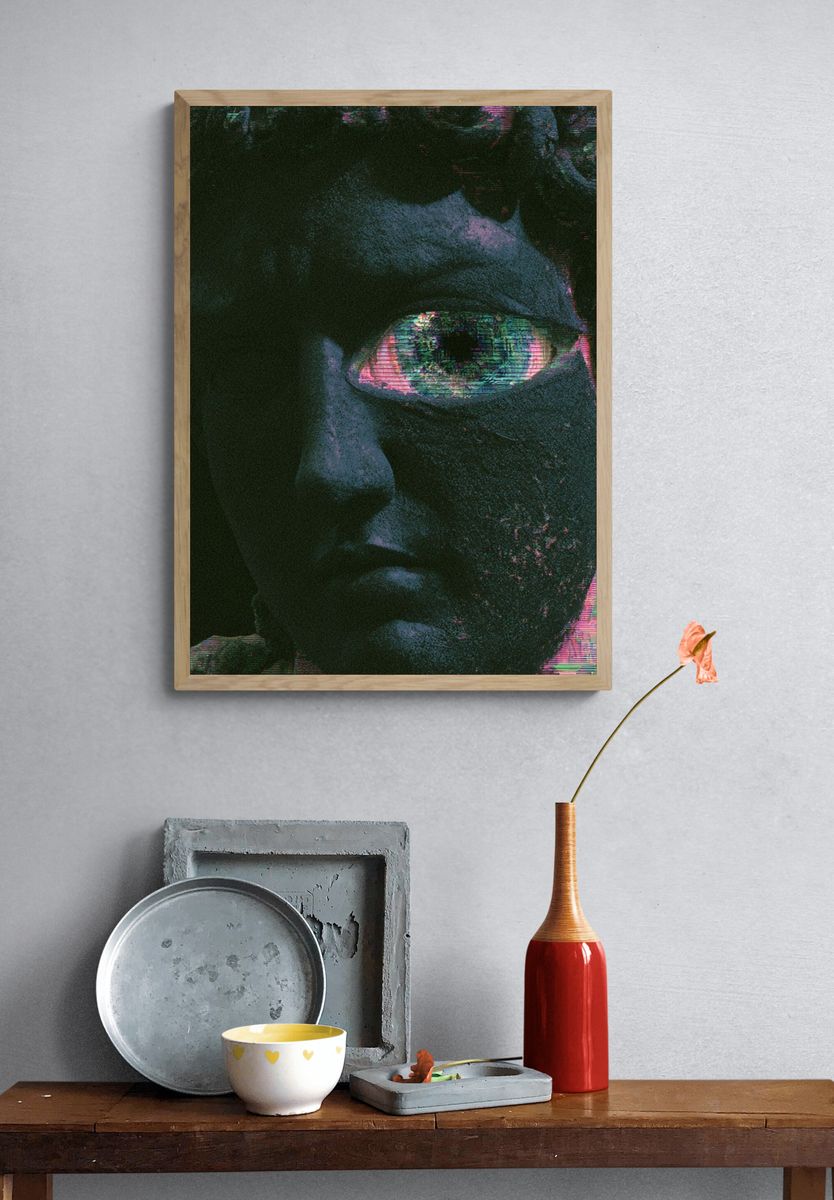 Glitch Marble Face Illustration Poster. — room view 3