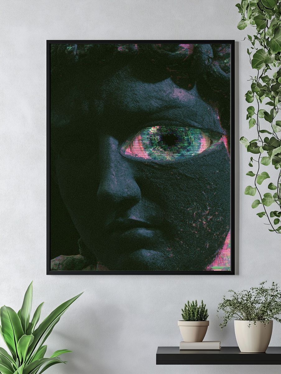 Glitch Marble Face Illustration Poster. — room view 4