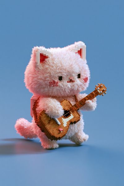 Pixel Cat Guitar Illustration Poster. poster