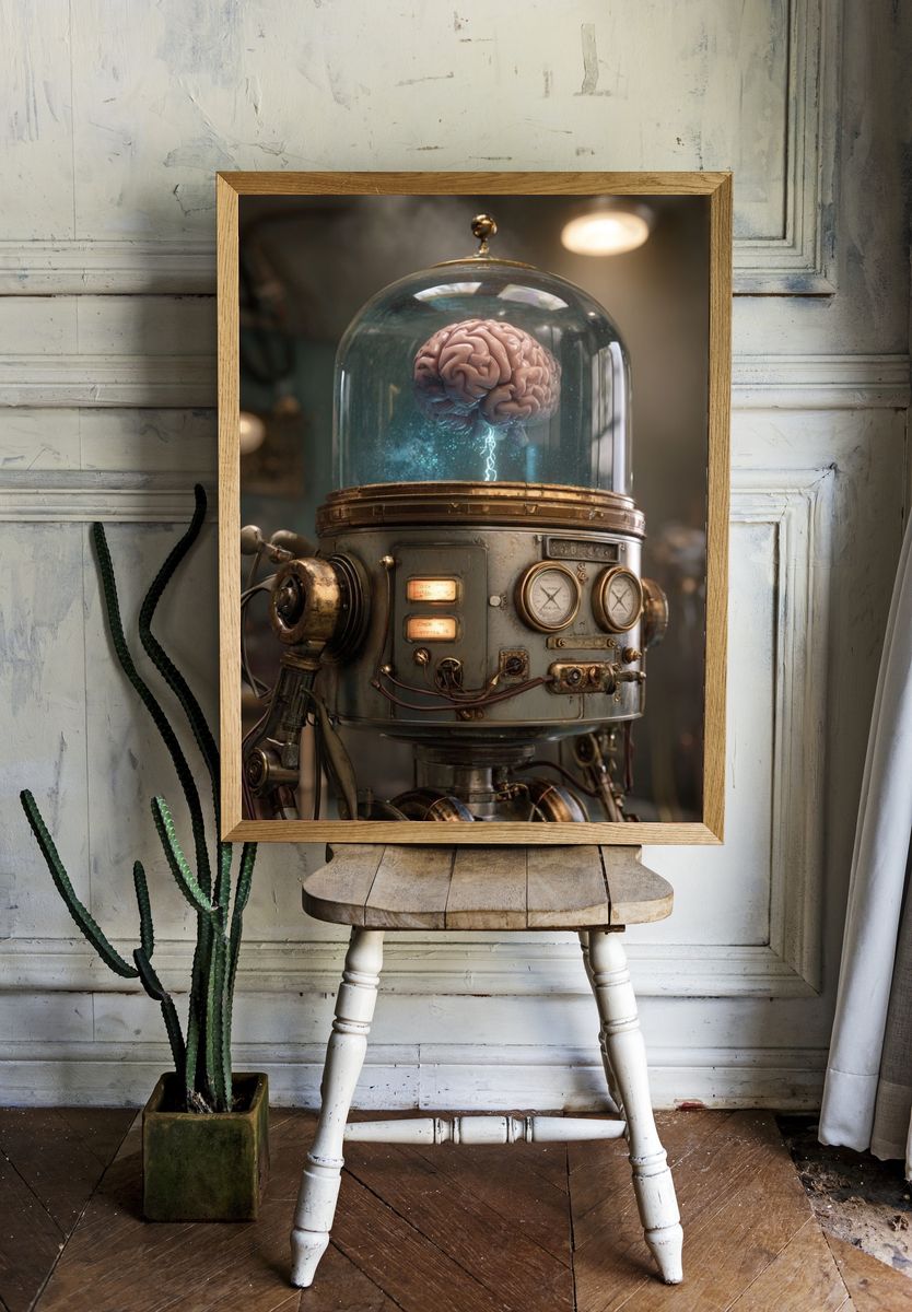 Steampunk Brain Machine Poster. room preview
