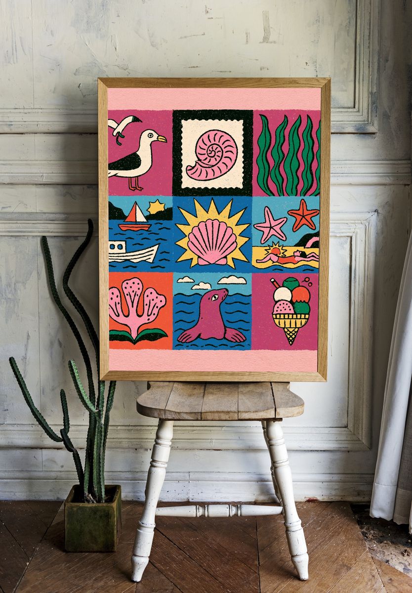 Seaside Collage Illustration Poster. room preview