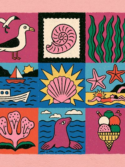 Seaside Collage Illustration Poster.