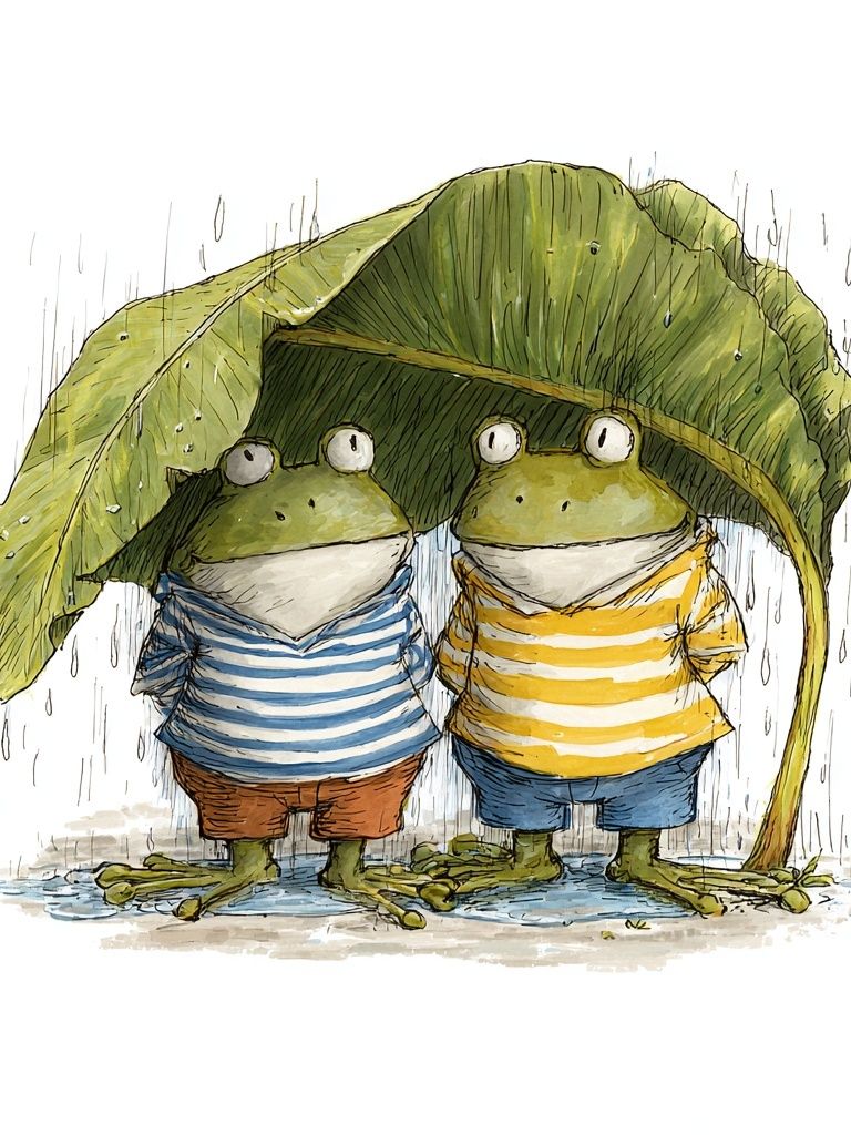 Rainy Frogs Illustration Poster. poster detail