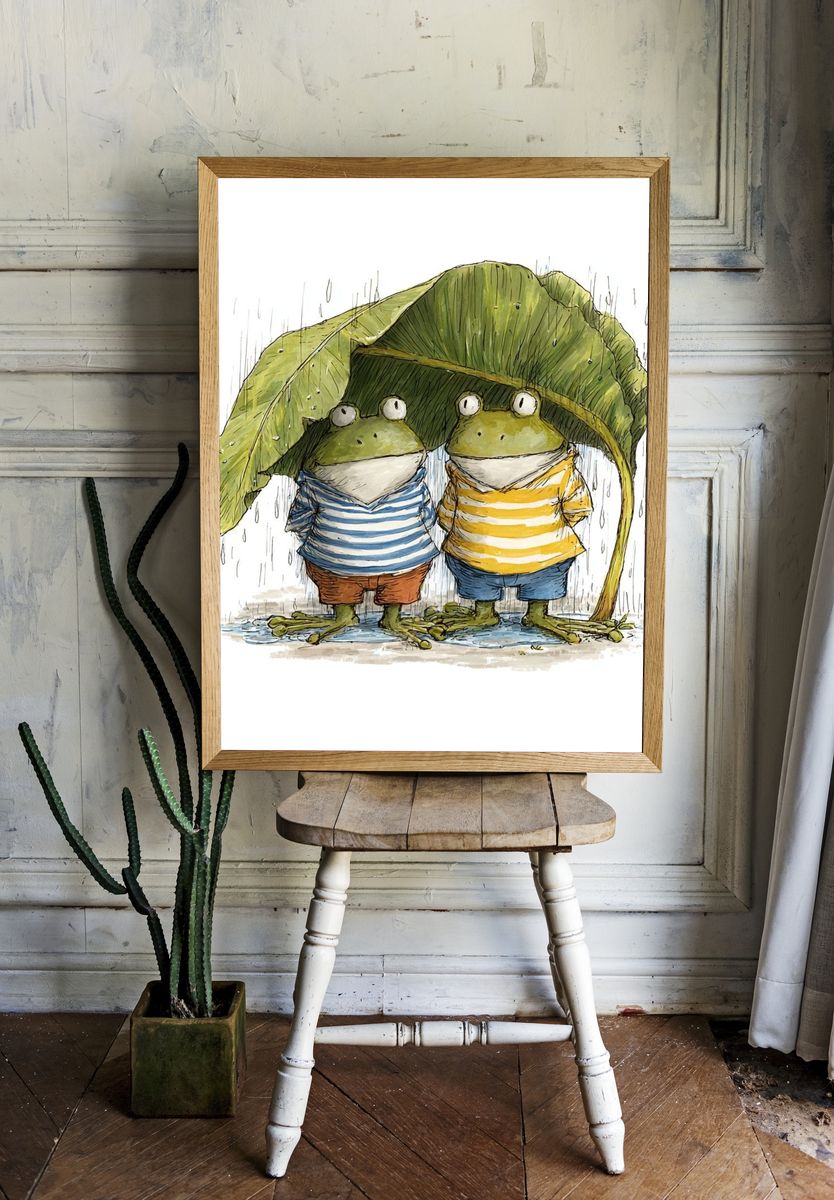Rainy Frogs Illustration Poster. room preview
