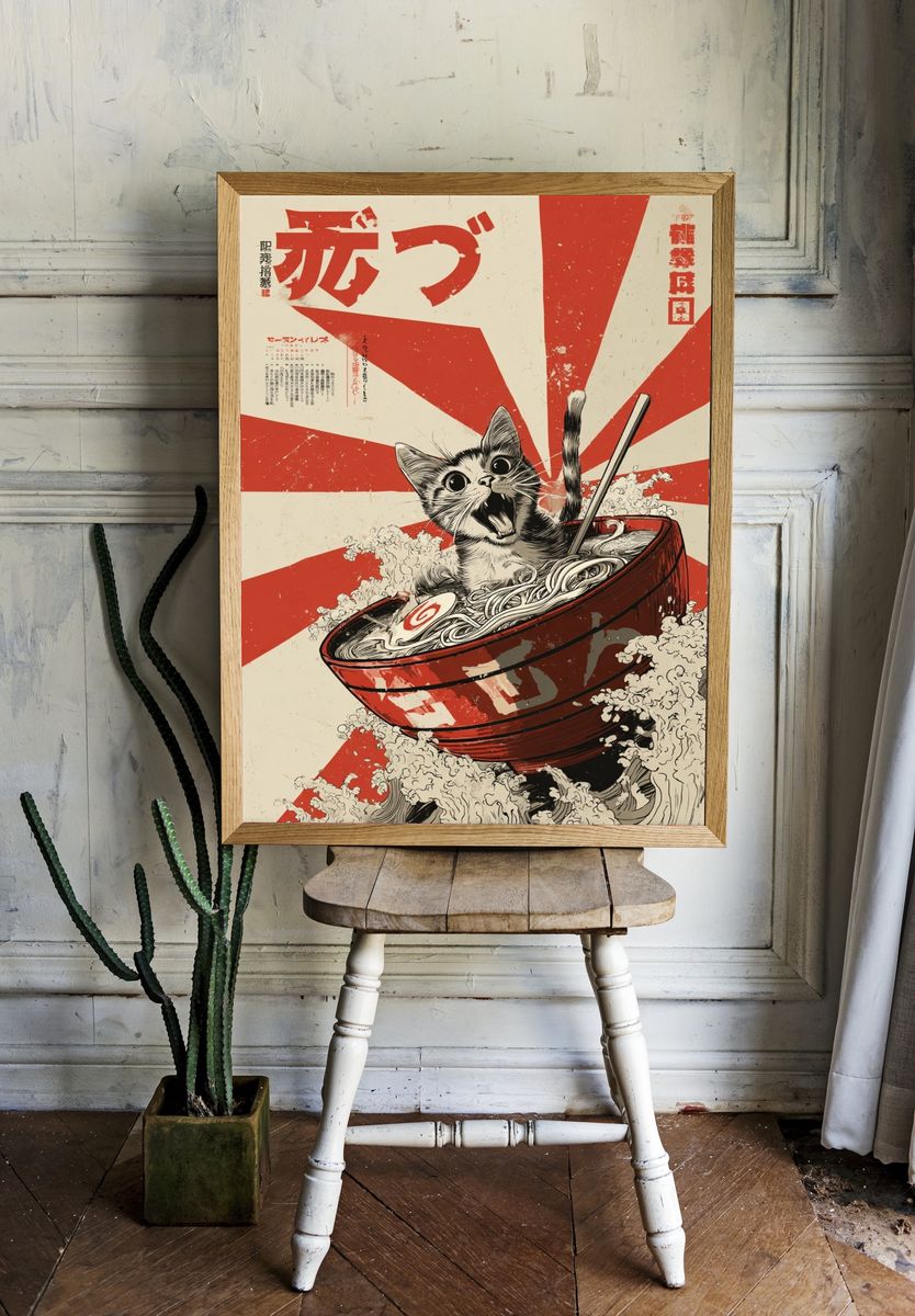 Cat Ramen Pop-Art Poster. — room view 1