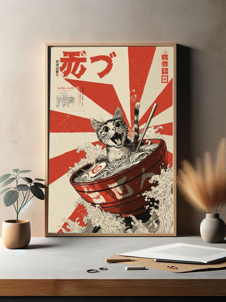 Cat Ramen Pop-Art Poster. — room view 2