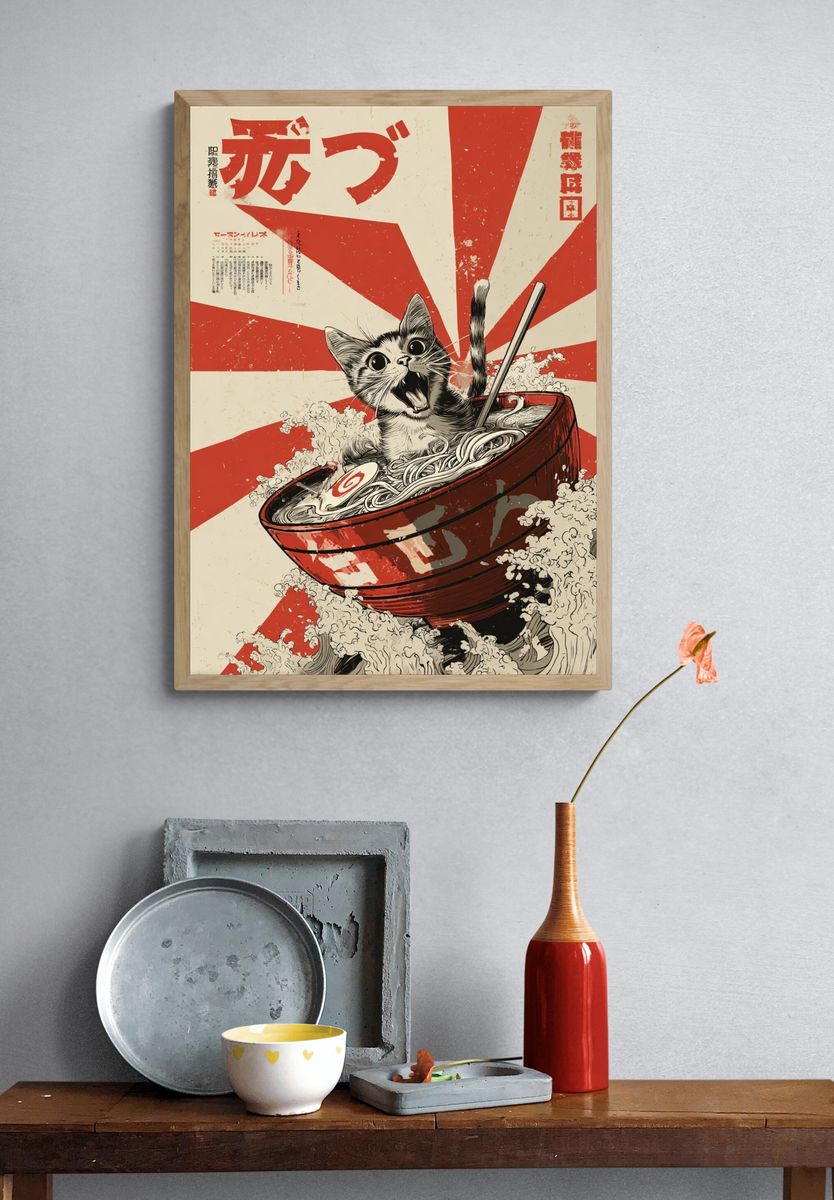 Cat Ramen Pop-Art Poster. — room view 3