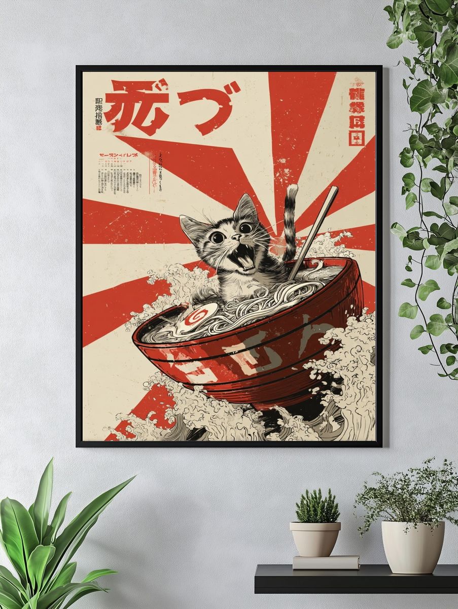 Cat Ramen Pop-Art Poster. — room view 4