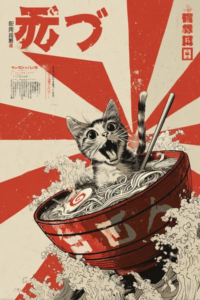 Cat Ramen Pop-Art Poster.