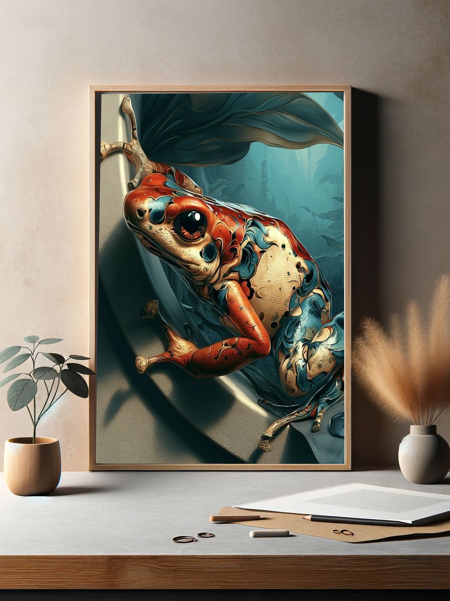 Surreal Colorful Frog Poster. — room view 2