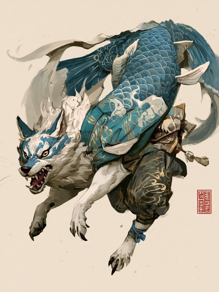 Blue Koi Wolf Illustration Poster. poster detail