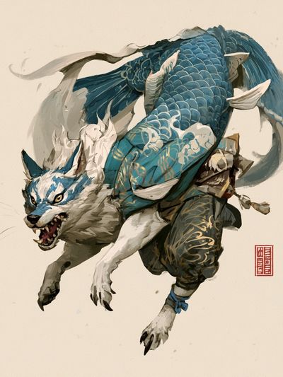 Blue Koi Wolf Illustration Poster.