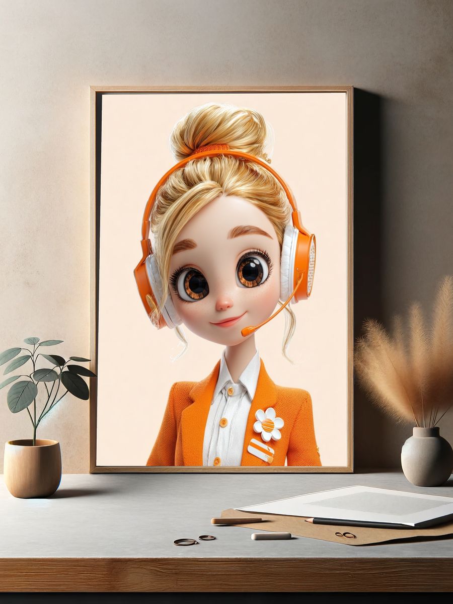 Orange Headset Girl Illustration Poster. — room view 2