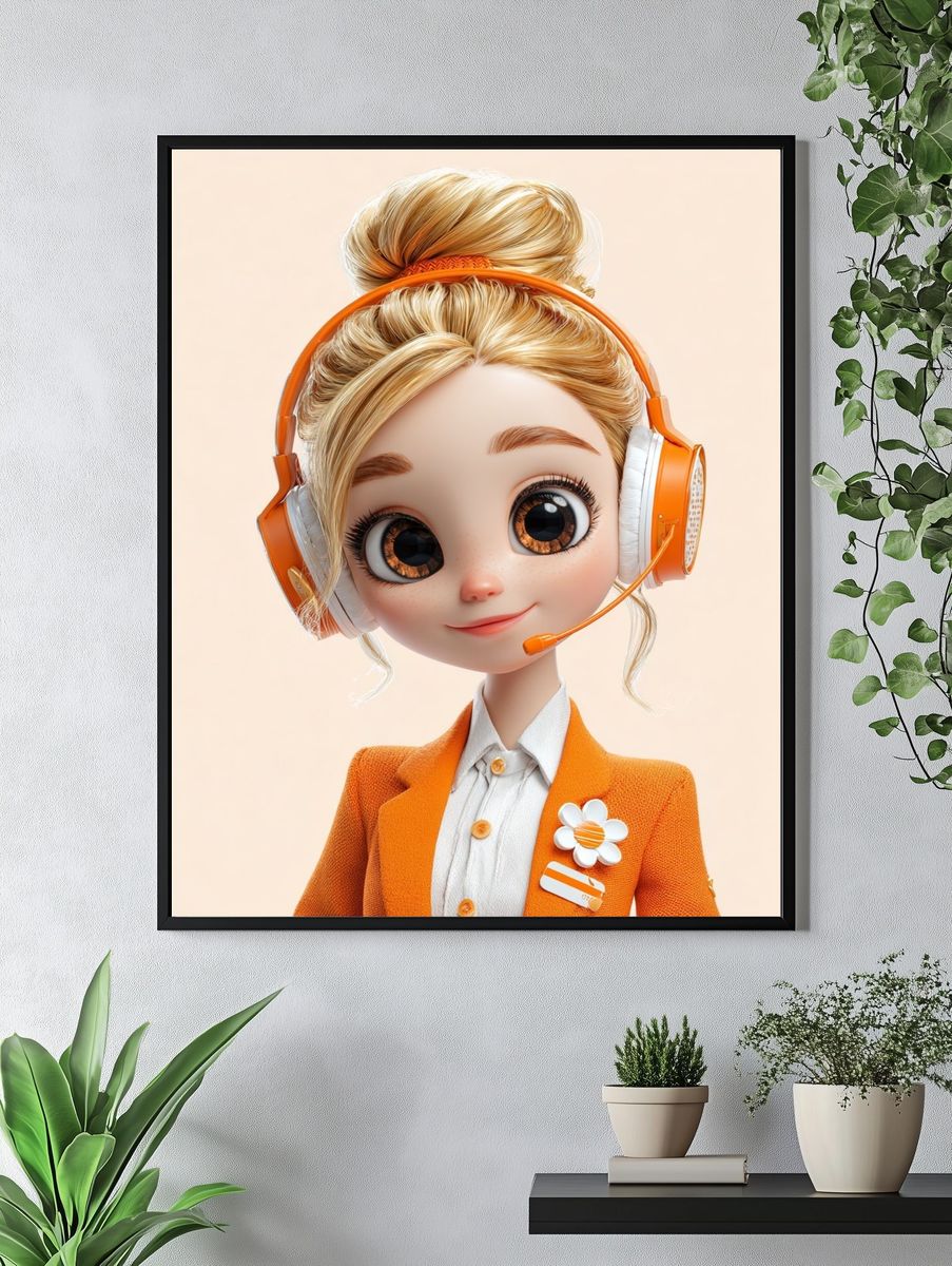Orange Headset Girl Illustration Poster. — room view 4