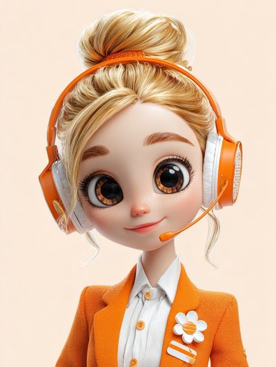 Orange Headset Girl Illustration Poster.
