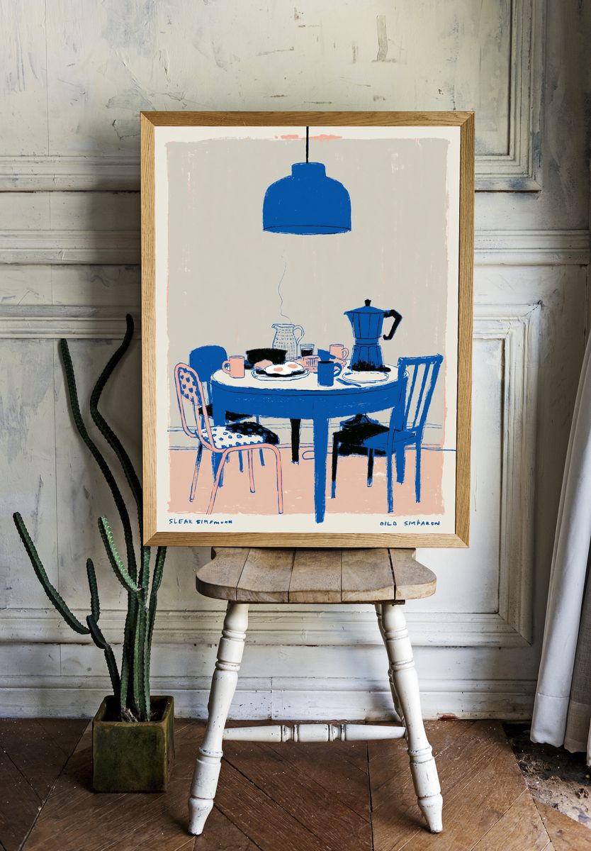 Blue Dining Table Illustration Poster. room preview
