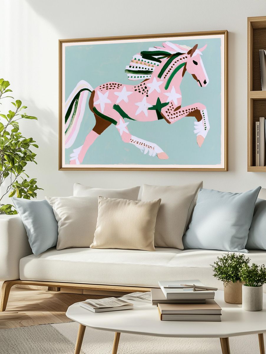 Pastel Running Horse Illustration Poster. — room view 2